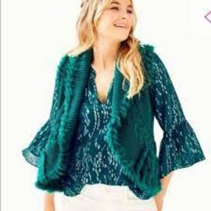 Women's Teal Ruffled Cardigan